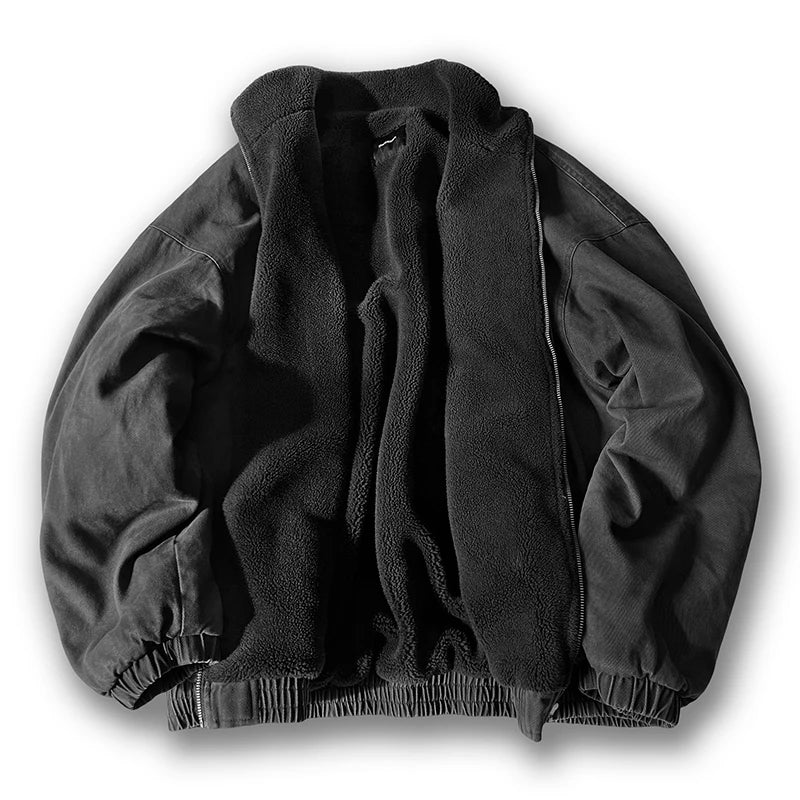 Men's Vintage Polar Fleece Jacket - Thick Stand Collar Zip-Up - Warm Enough to Mean It