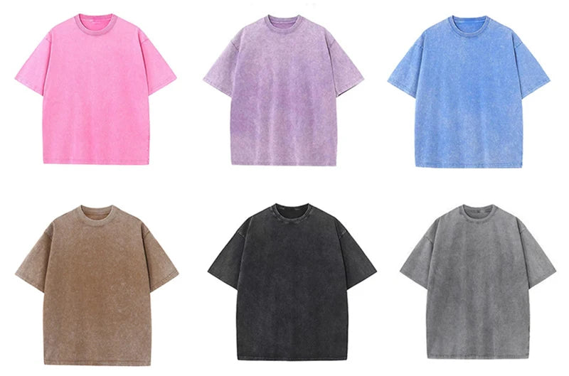 2026 Streetwear Washed Vintage T-Shirts Hip Hop Retro Punk T Shirt Women Tops Cotton Neutral Short Sleeve Acid Wash T-Shirts