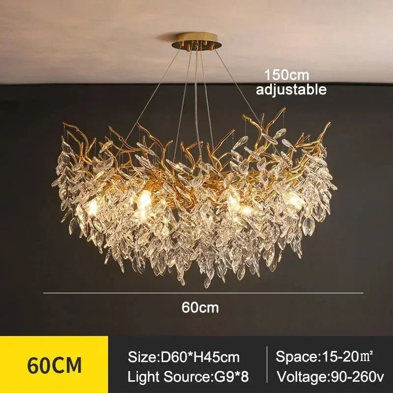Luxury Crystal LED Chandelier – Round & Linear, Gold/Silver, Multiple Sizes