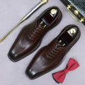 Men's Genuine Cowhide Leather Oxford Shoes - Formal Lace-Up British Style Wedding Dress Shoes