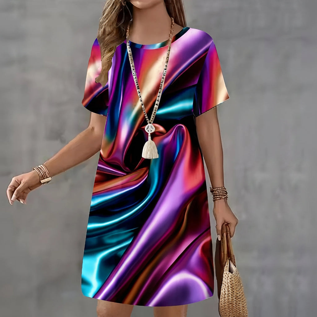 Geometric Print T-Shirt Dress – Loose Plus Size