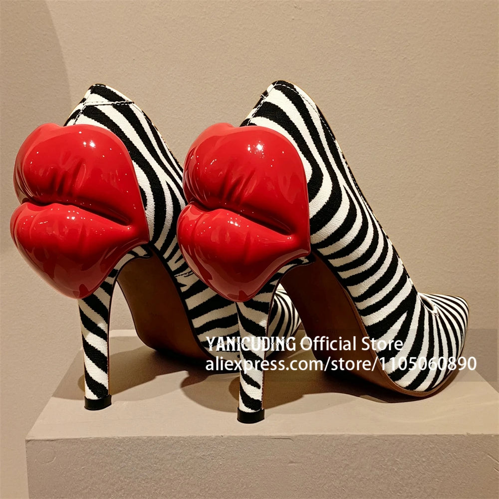 KISS KILLER - Lip Pumps - White Patent With Red Lips Heel