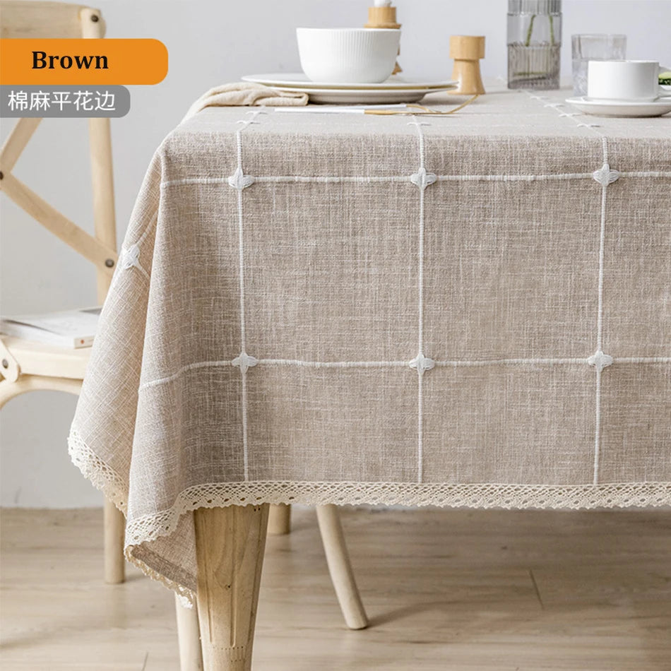 EMBROIDERED LINEN TASSEL TABLECLOTH - Handmade Cotton Linen Cover - Soft & Elegant