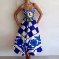 Retro Luxury Sardines Dress For Women Sexy Hand-Painted Printed Elegant Vest Summer 2025 Ladies Tight Chic Strap Long Dress