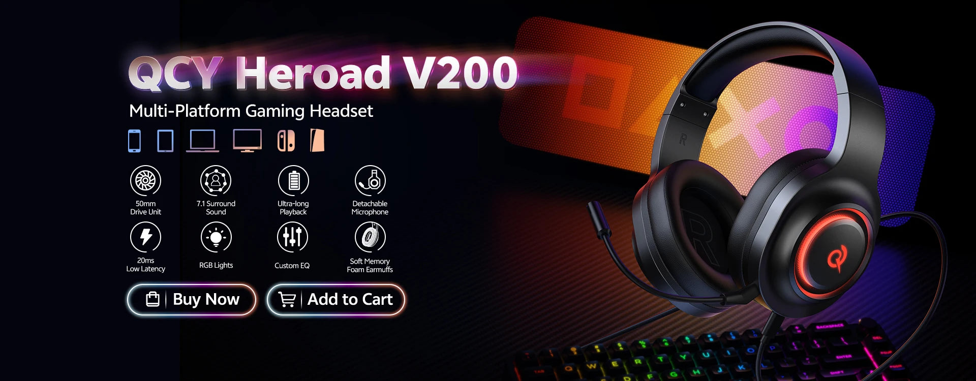 QCY H3 ANC Wireless Headphones BT 5.4 Hi-Res 43dB