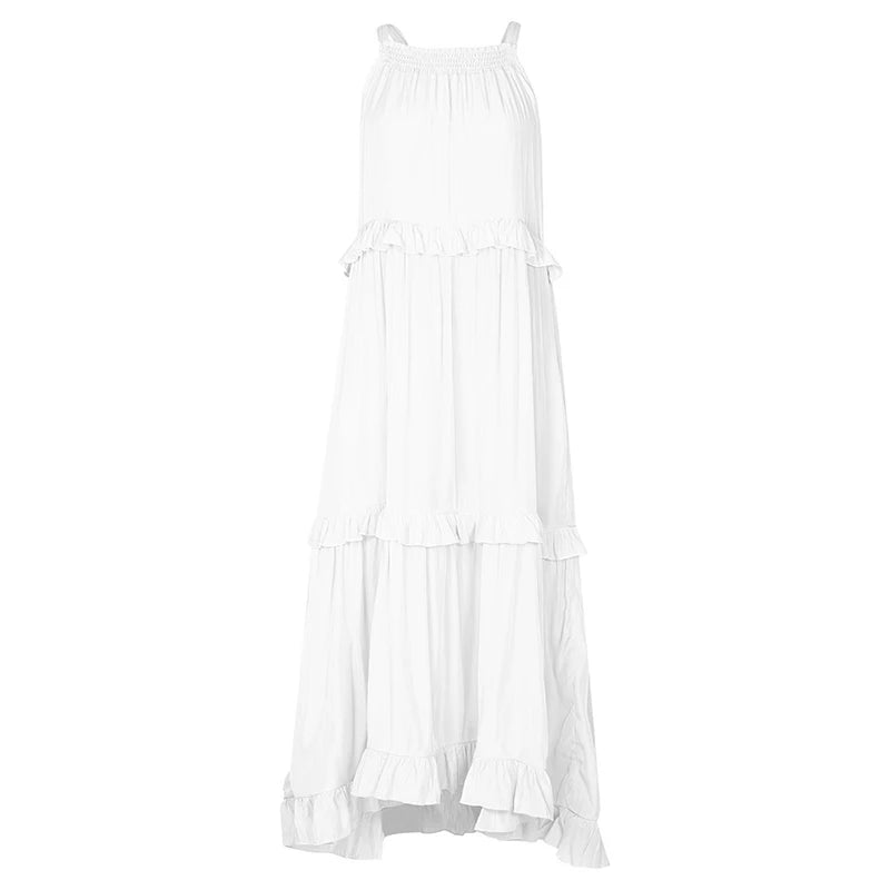 Women Casual Ruffles Long Dress 2026 Summer Elegant Sleeveless Sundress Elegant Harajuku Maxi Dress Beach Party Evening Vestido