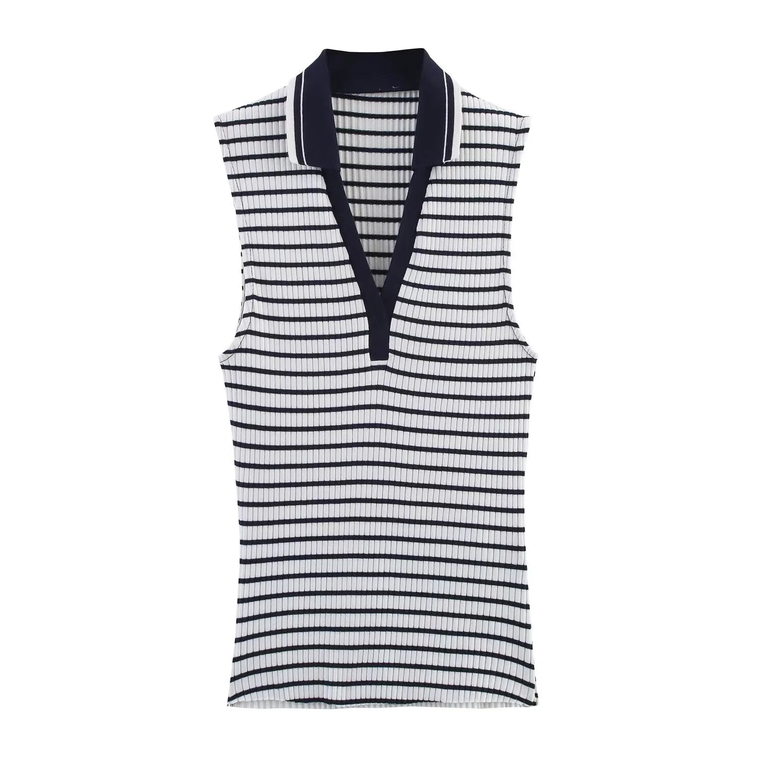 Summer New Fashion Style Ribbed Sleeveless Polo Collar T-shirt Sports Style Polo Shirt Vest Top Women's Clothing