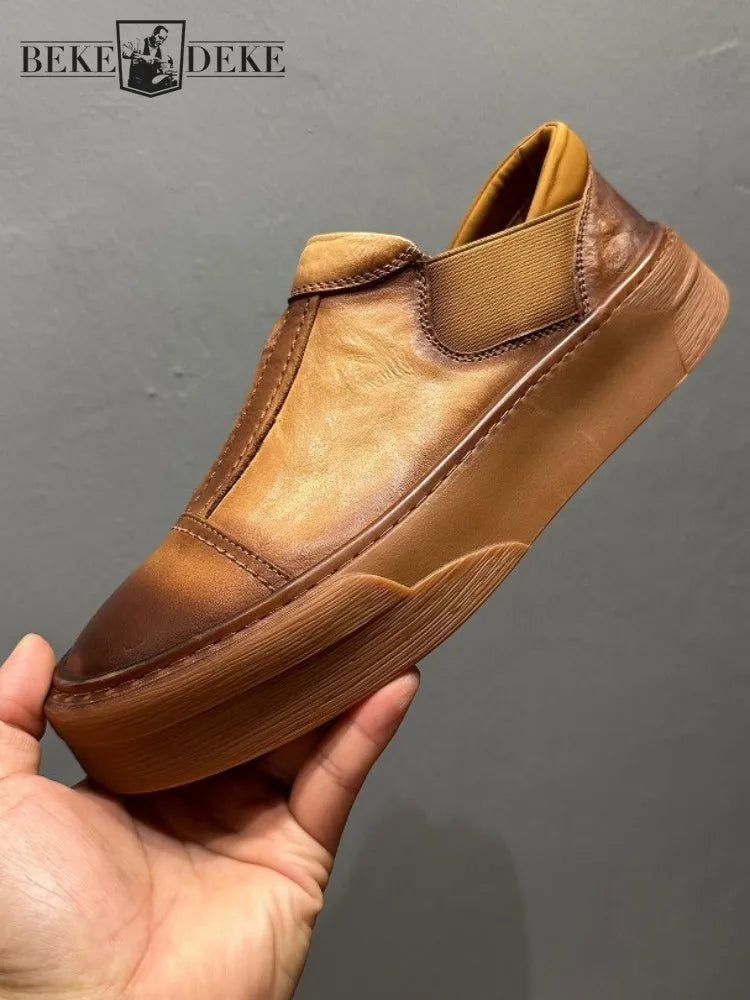 RETRO LIFT - Platform Cowhide Loafers - Slip On, Stand Taller