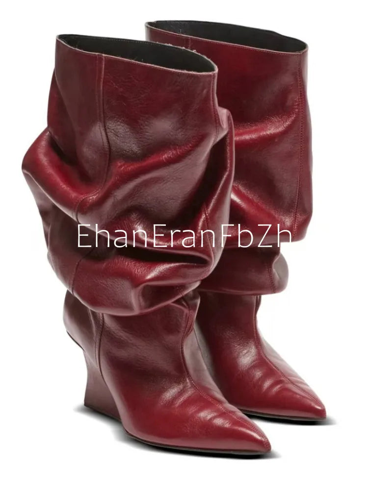 Pleated Slip-On Ankle Boots – Super High Wedge