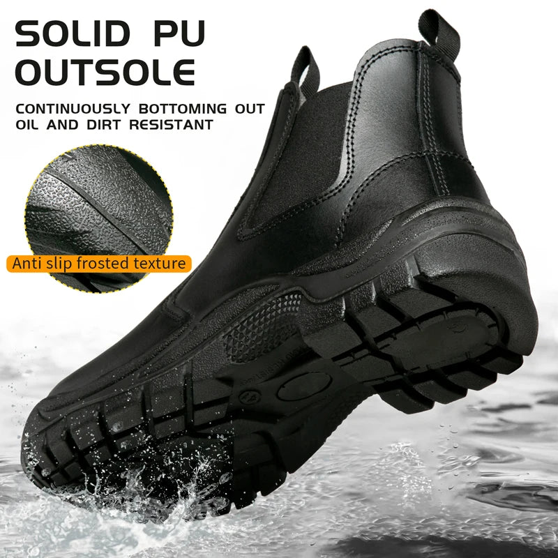 STEEL TOE WORK BOOTS - Men's Waterproof Slip-On Safety Boots - Puncture-Proof, Non-Slip