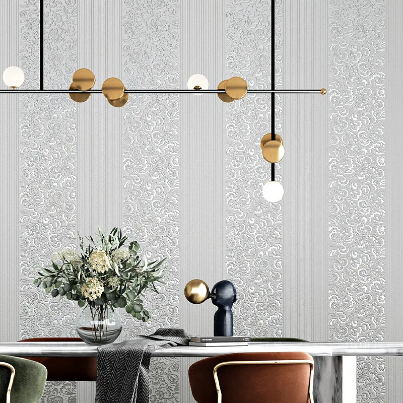 9.5M Modern Simple Wallpaper Bedroom 3D Living Room White Vertical Stripe Non-Woven Wall Cloth European TV Background Wall Paper