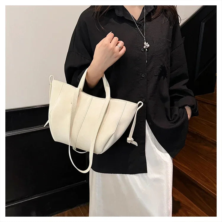 Light Luxury Solid PU Hasp Shoulder Bag for Women Commuting Frosted Leather Handbag 2026 Hot Sale Large Capacity Niche Tote Bags
