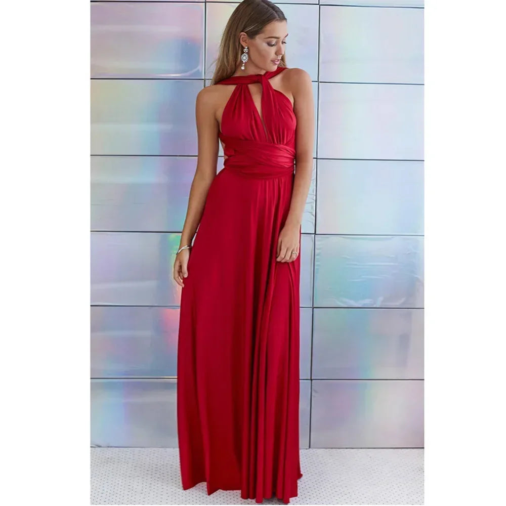 Fashion Multi-worn V-neck Vestidos De Fiesta Women Long Dress Sexy Strapped Lady Summer Maxi Dress