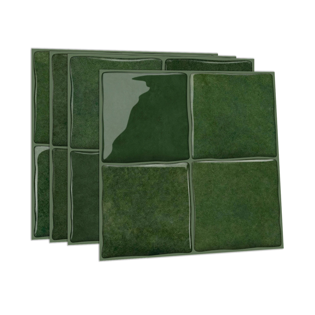 Dark Green Wall Tile Stickers Self-Adhesive PET+PU Waterproof Peel and Stick Backsplash for Kitchen Bathroom Home Decoration