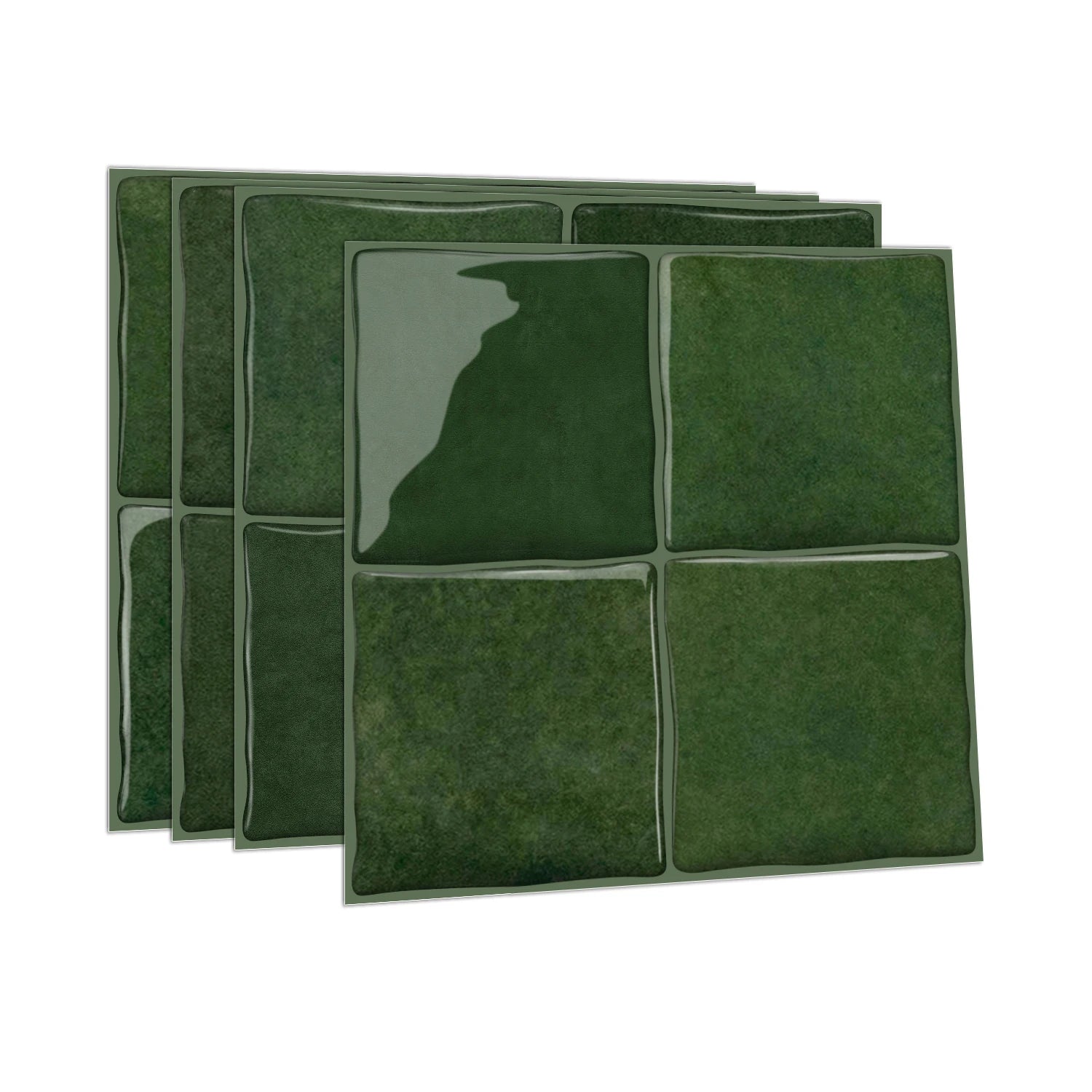 Dark Green Wall Tile Stickers Self-Adhesive PET+PU Waterproof Peel and Stick Backsplash for Kitchen Bathroom Home Decoration