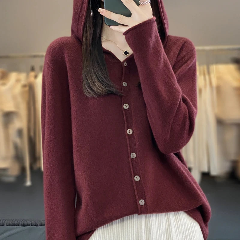 Merino Wool Hooded Cardigan