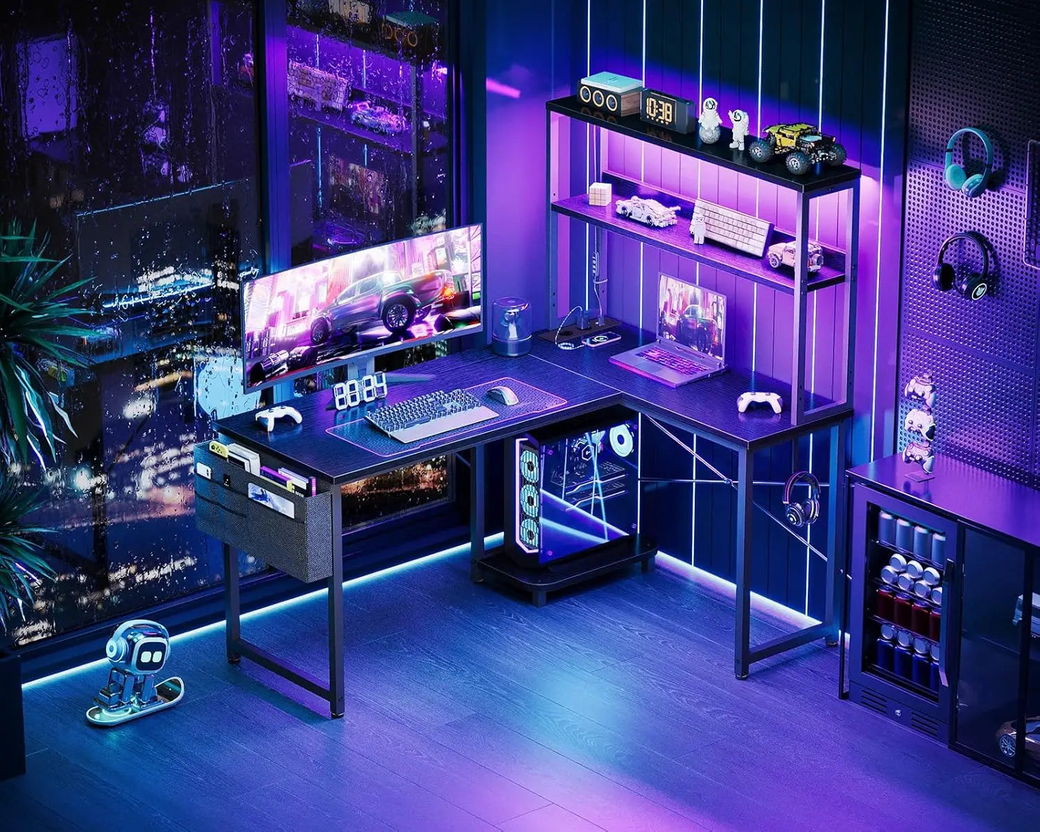 COLESHOME L-DESK - L-Shaped Gaming Desk 110x80cm LED + Plugs - Corner Taken. Game On.