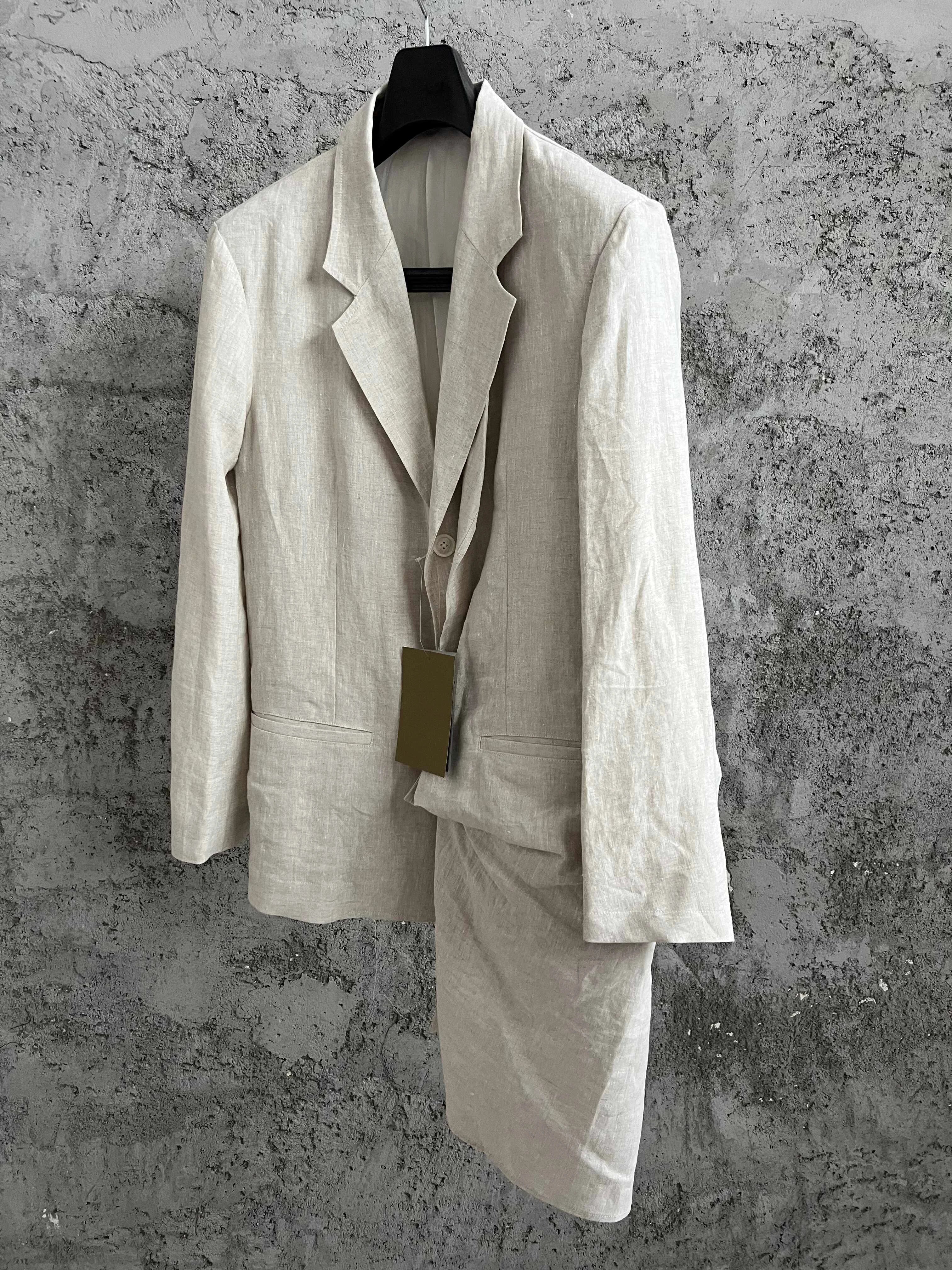 IRREGULAR LINEN - Men's Irregular Front Linen Suit Jacket Double Collar - Beige, S–XL