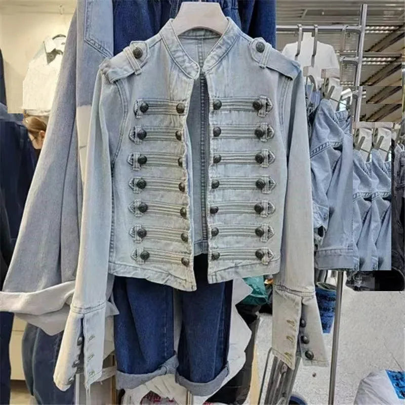 Split Denim Jacket – Stand Collar Loose Streetwear