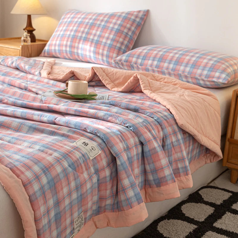 WASHED COTTON SUMMER QUILT - Long-Staple Fill, Plaid Stitch - Cool Nights