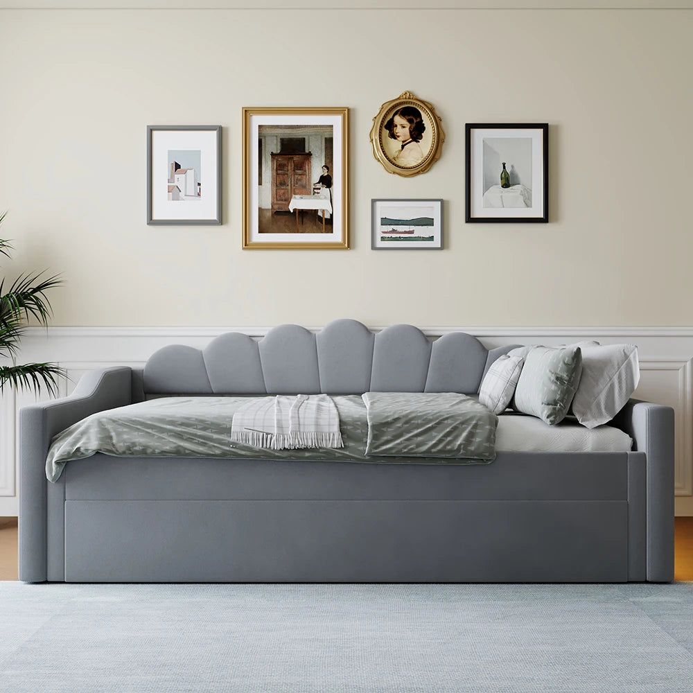 DAYBREAK - Linen Daybed with Pull-Out Bed - LED, 140x200cm, Ships from Germany
