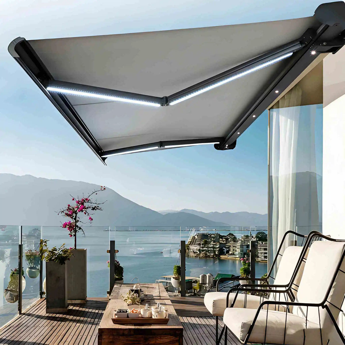 ELECTRIC AWNING - Custom Size & Color, UV-Resistant Acrylic - Outdoor Shade