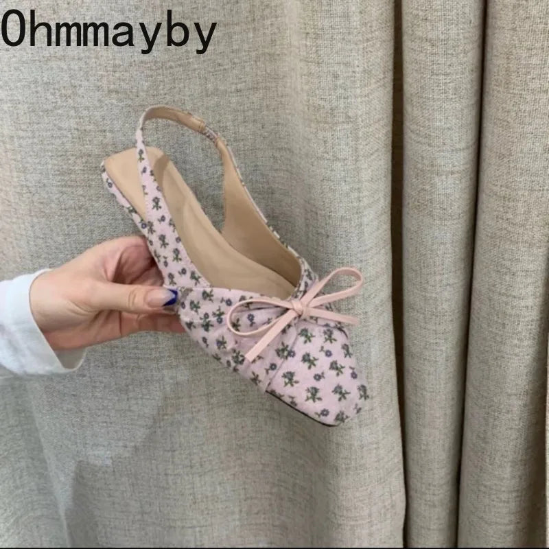Summer Polka Dot Butterfly-knot Women Sandals Comfort Slip On Slingbacks Mules Shoes Ladies Dress Street Style Low Heel Shoes