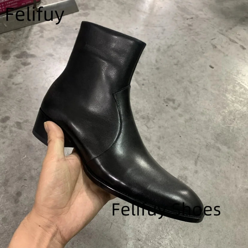 CHELSEA RETRO - Genuine Leather Ankle Boots Men - Pointed Toe, Side Zip, British Style