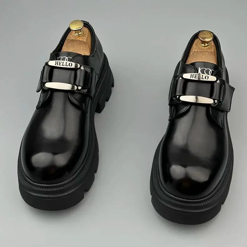 COMMUTE KING - Men's Platform Height-Increase Derby Shoes - Waterproof Pigskin Leather Round Toe Business Shoes