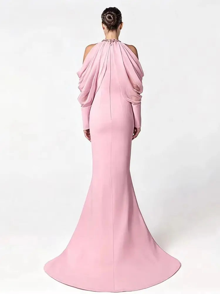 Beaded Evening Dress - Long Sleeves - Soft Elegance