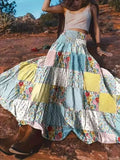 Printed skirt with gathers – high-waisted, casual style