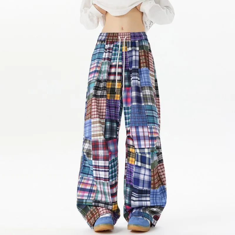 PATCHWORK HIP HOP PANTS - Men's Loose Wide Leg Streetwear Jeans Casual Drawstring Trousers - American Wasteland Style