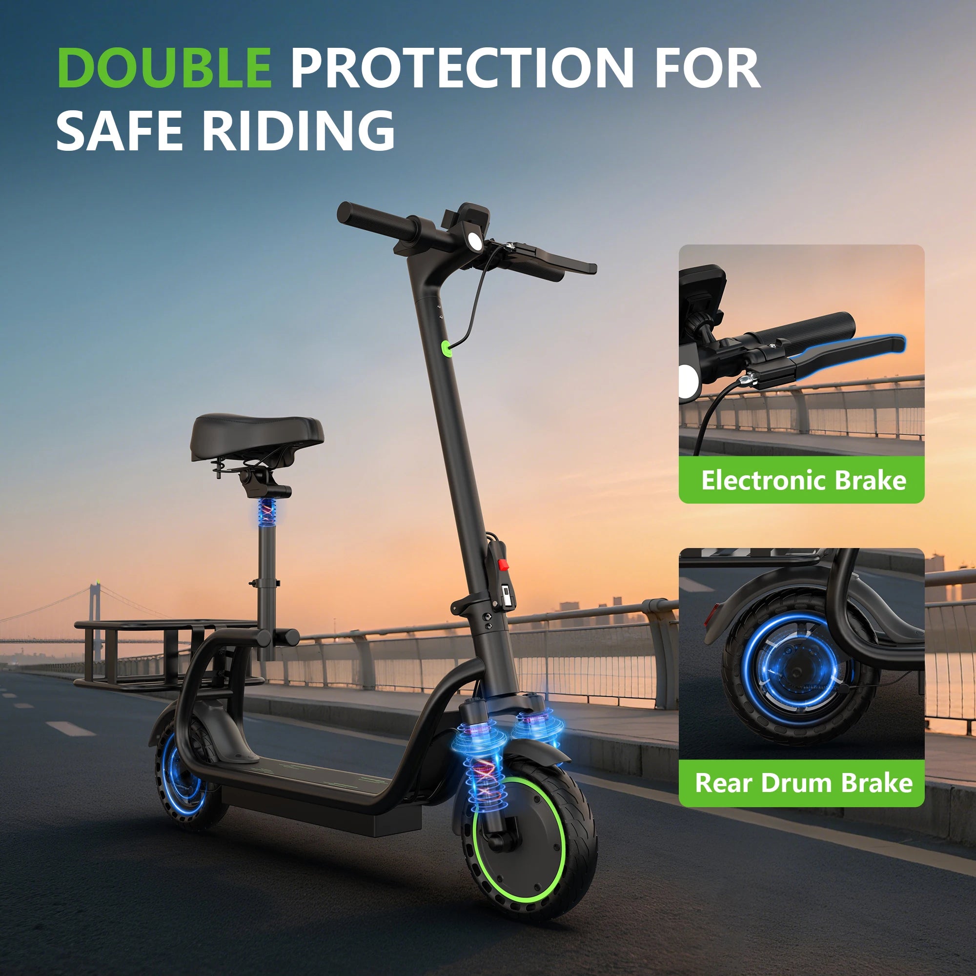 AOVOPRO ELECTRIC SCOOTER - 35 KM Range, Seat & Basket - Smart Rides