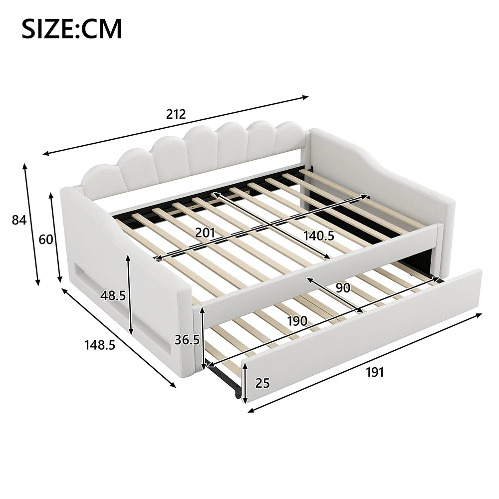 DAYBREAK - Linen Daybed with Pull-Out Bed - LED, 140x200cm, Ships from Germany