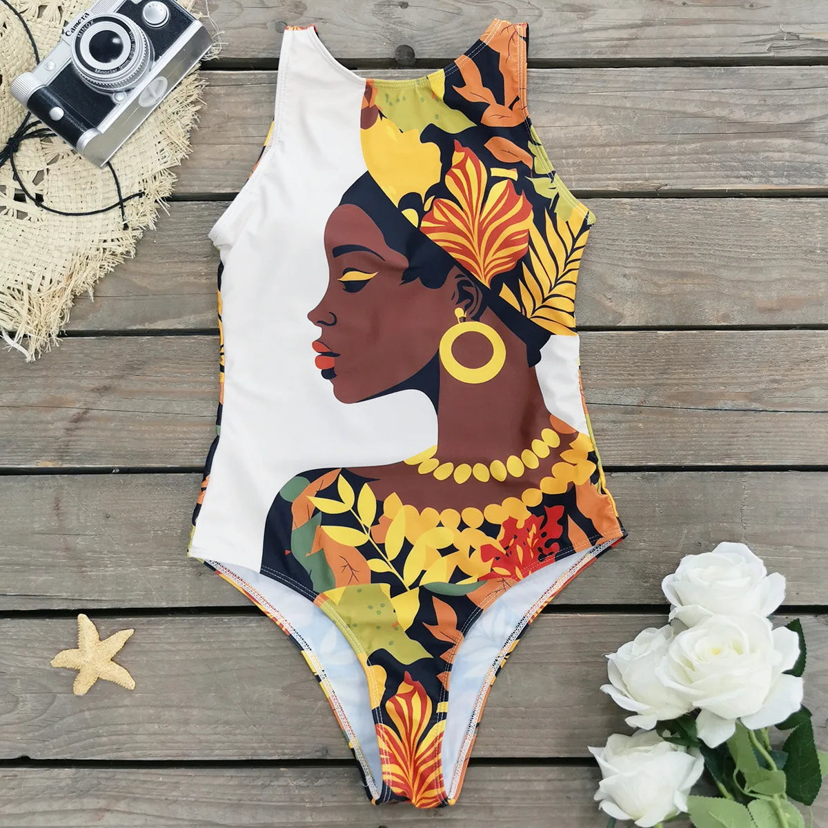 2026 New Printed One-piece Swimsuit Classic Printed Lace Up Swimsuit Women's Push Up Flower One-piece Suit Beach Wear For Female