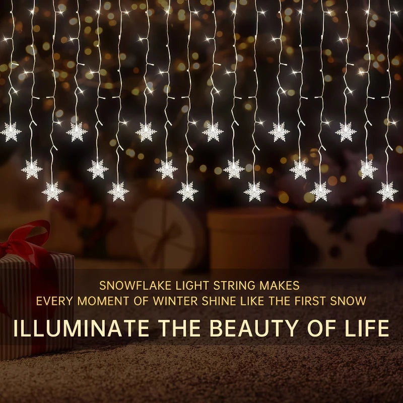 Solar Snowflake Curtain Lights - 3.5–7 m - Winter Sparkle