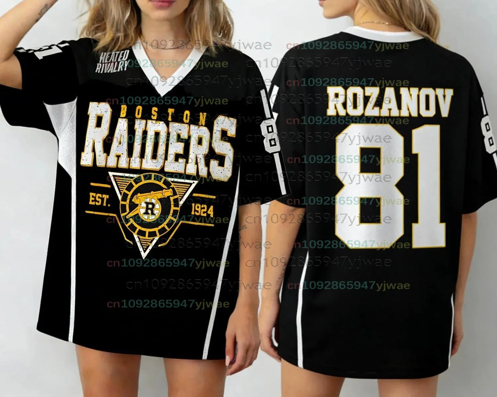 2026 Women Plus Size Boston Raiders Ilya Rozanov Fans Hockey Jersey Women Men Short Sleeve T-Shirt Unisex Women Jersey T-Shirt