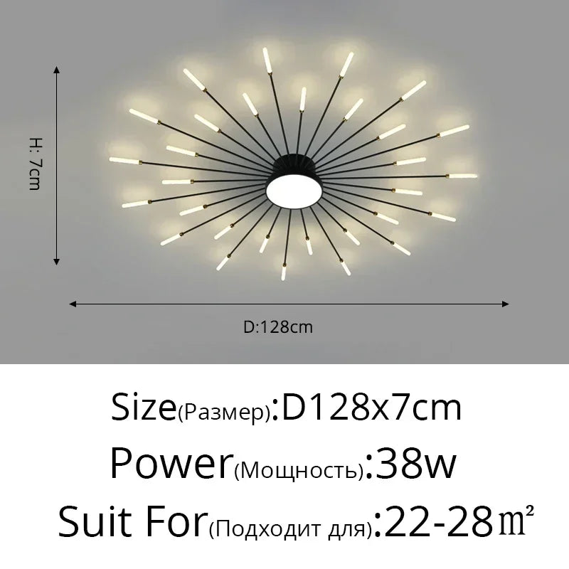 Modern LED Ceiling Chandelier – Black/Gold, 12–42 Heads, Dimmable