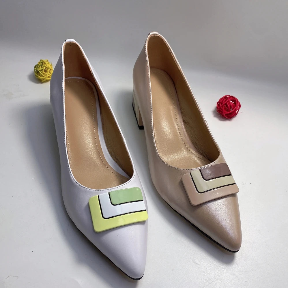 【JOCHEBED HU】Summer Genuine Leather Chunky Sandals Sexy Women High Heels Shoes New Brand Party Designer Slingback Pumps 33-46