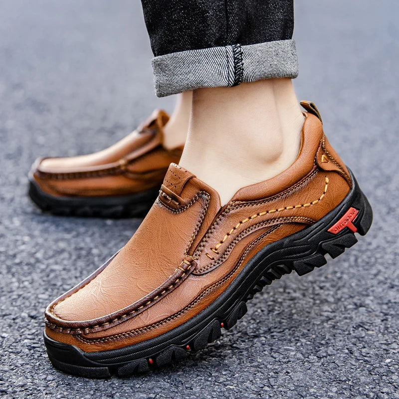 Men's Split Leather Slip-On Business Casual Flats - Comfort Work Shoes EU 38-48