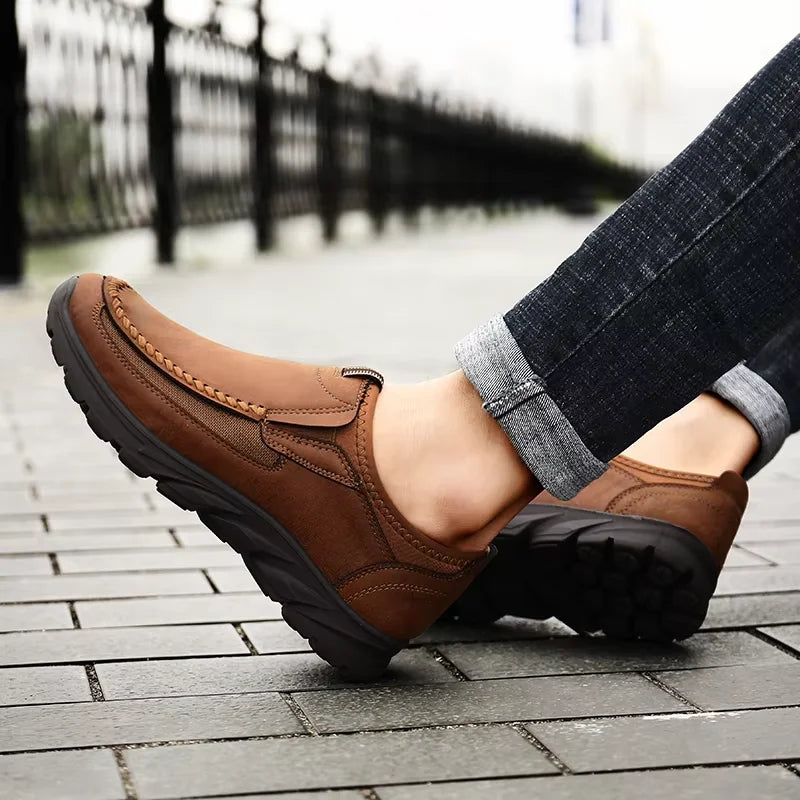 GREY MILE - Men's Breathable Slip-On Loafers - Retro Driving Moccasins