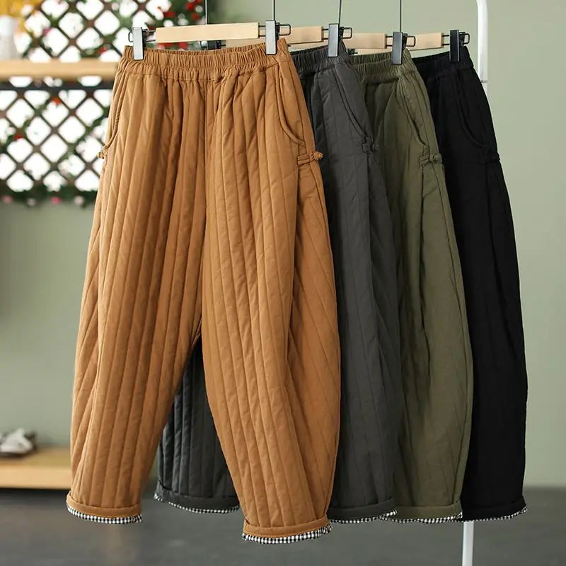 WARM COTTON WIDE LEG PANTS - Clip Fill, Elastic Waist - Cozy Layers