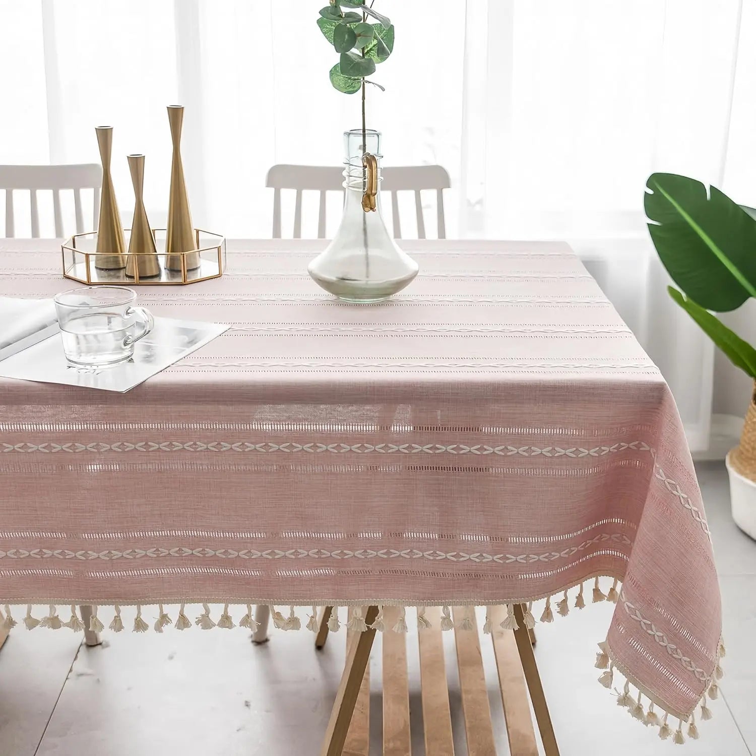 TASSEL TABLECLOTH - Cotton Linen Stripe - Joyful Tables