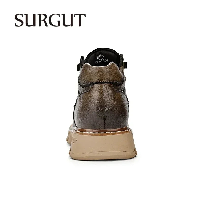 Men's Genuine Leather Motorcycle Ankle Boots - Retro Lace-Up Work Boots