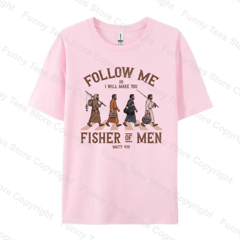 Fisher of Men Bible Verse T Shirt Retro Cartoon Funny Christian T-Shirts Religious Graphic Tees Men Women Cotton Faith Tops Gift