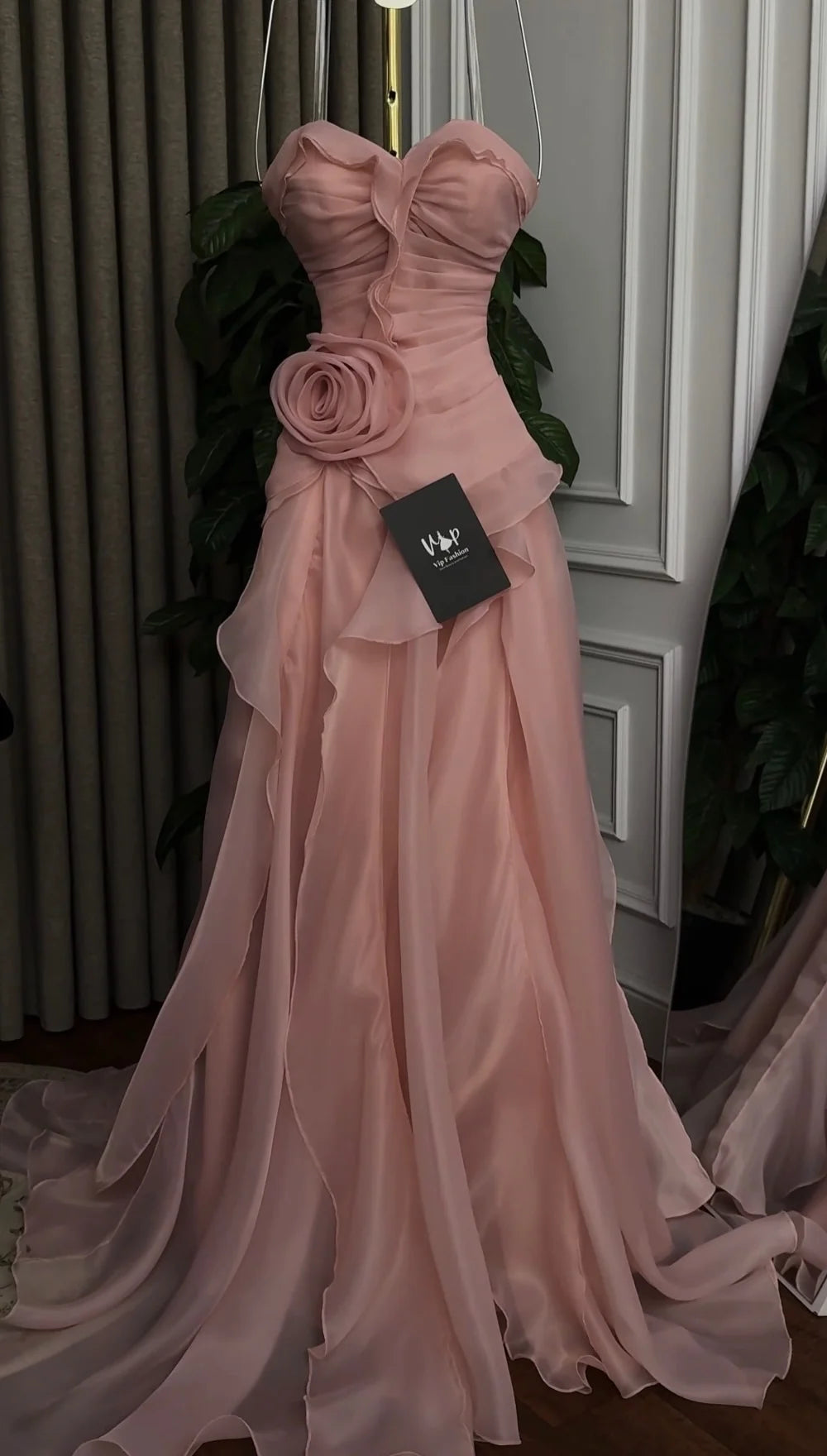 Sansa Customized ROSE Pink elegant Sleeveless Satin Cascading Ruffle Prom Dresses Illusion vestidos de noche Formal Evening 2026