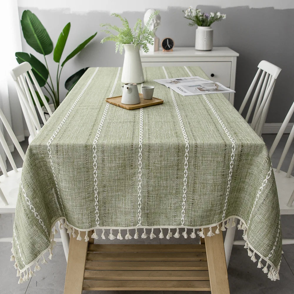 TASSEL TABLECLOTH - Cotton Linen Stripe - Joyful Tables