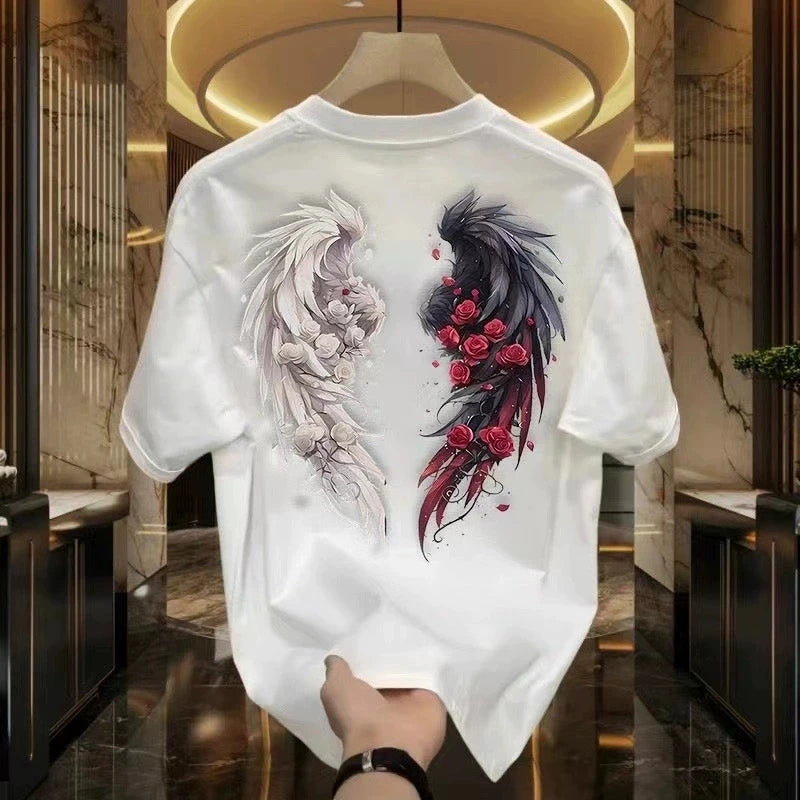 Men's Cotton T-shirts Black 5XL T Shirt for Men Casual Summer Wear Fashion Wing Hi Print White Tee Shirts Men Clothing