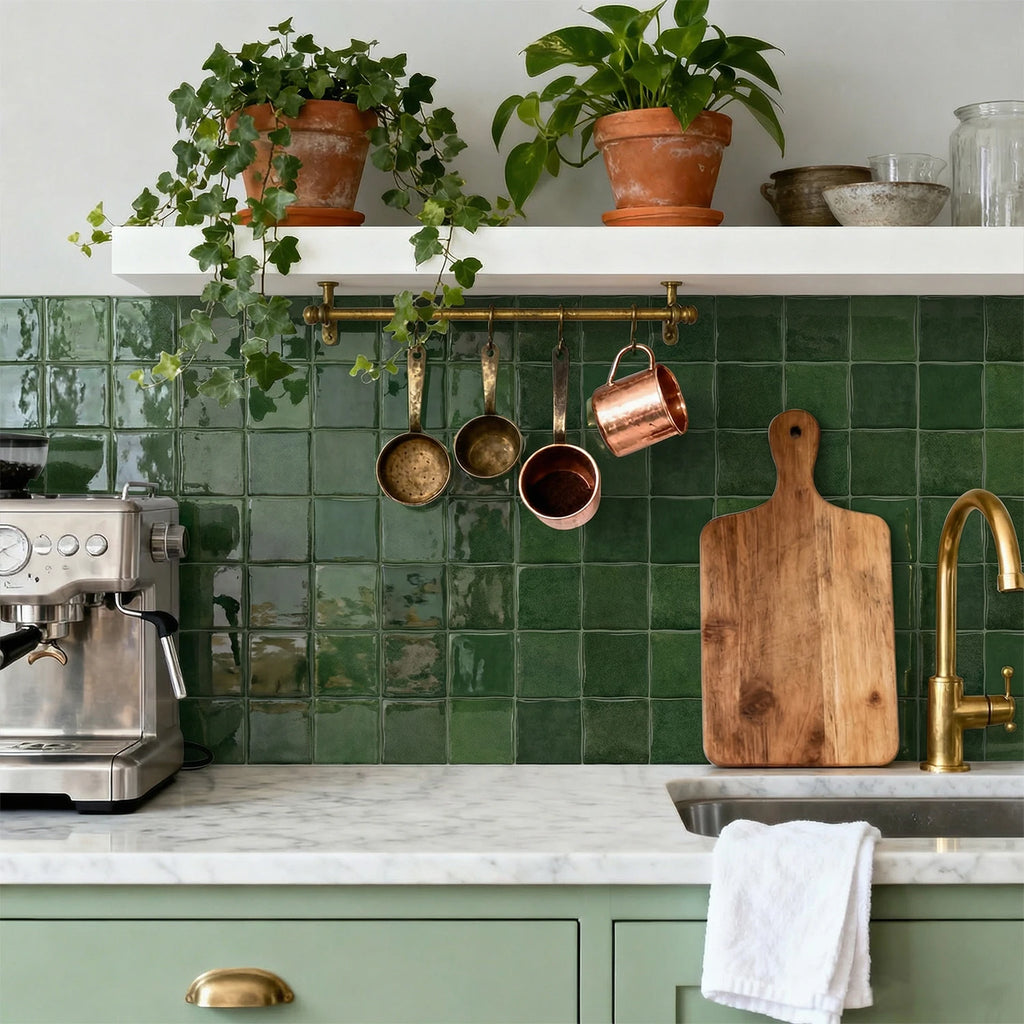 Dark Green Wall Tile Stickers Self-Adhesive PET+PU Waterproof Peel and Stick Backsplash for Kitchen Bathroom Home Decoration