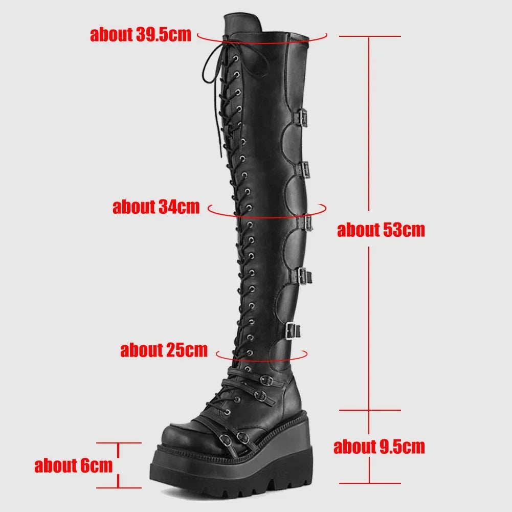 Punk Over-Knee Platform Boots – Belt Buckle Goth